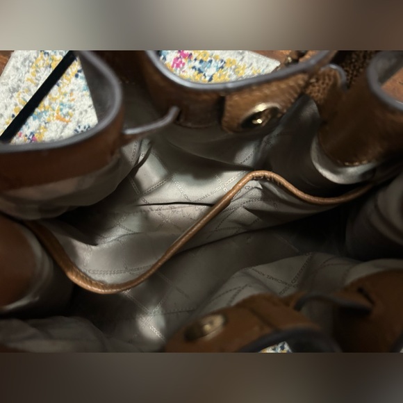 Large Michael Kors Mina Brown & Chestnut Logo Satchel with Gold Hardware - Picture 7 of 8